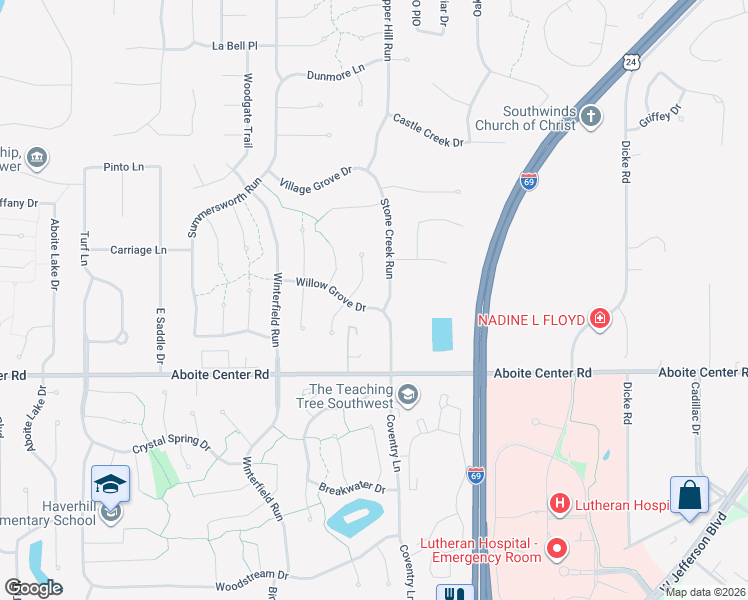 map of restaurants, bars, coffee shops, grocery stores, and more near 8712 Willow Grove Dr in Fort Wayne