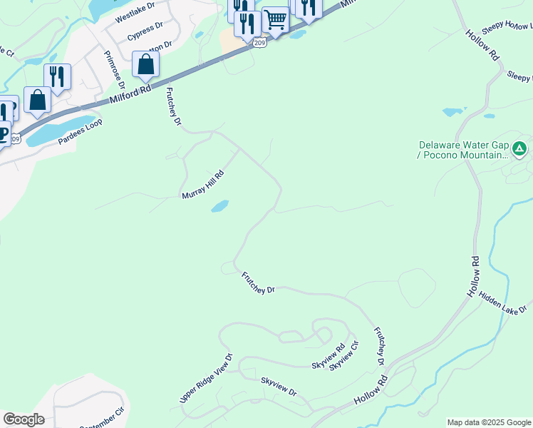 map of restaurants, bars, coffee shops, grocery stores, and more near Frutchey Drive in Monroe County