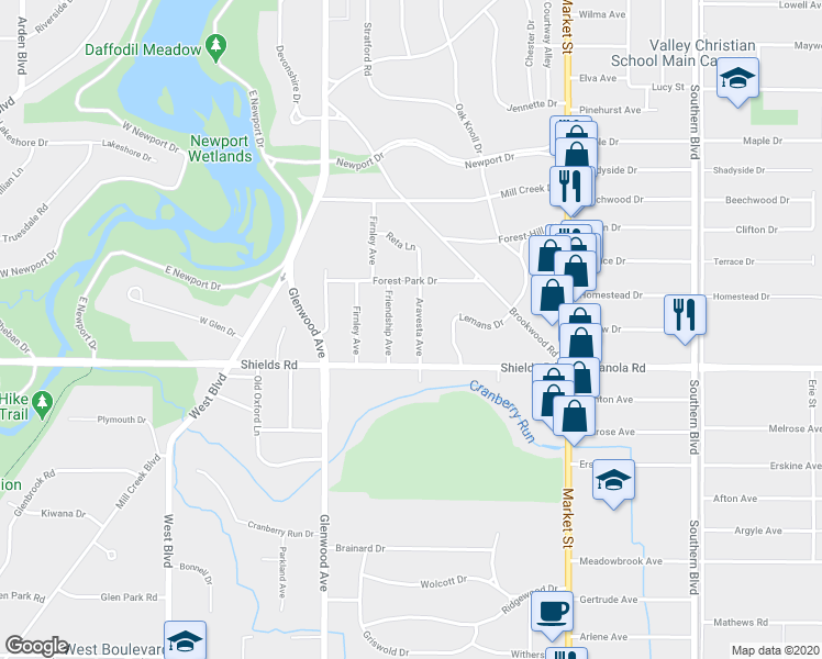 map of restaurants, bars, coffee shops, grocery stores, and more near 5034 Aravesta Avenue in Youngstown