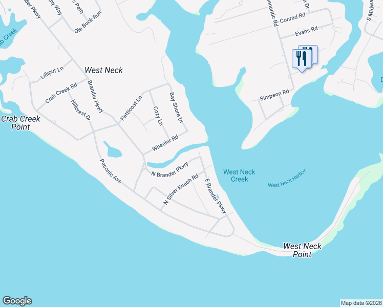 map of restaurants, bars, coffee shops, grocery stores, and more near 6 North Brander Parkway in Shelter Island