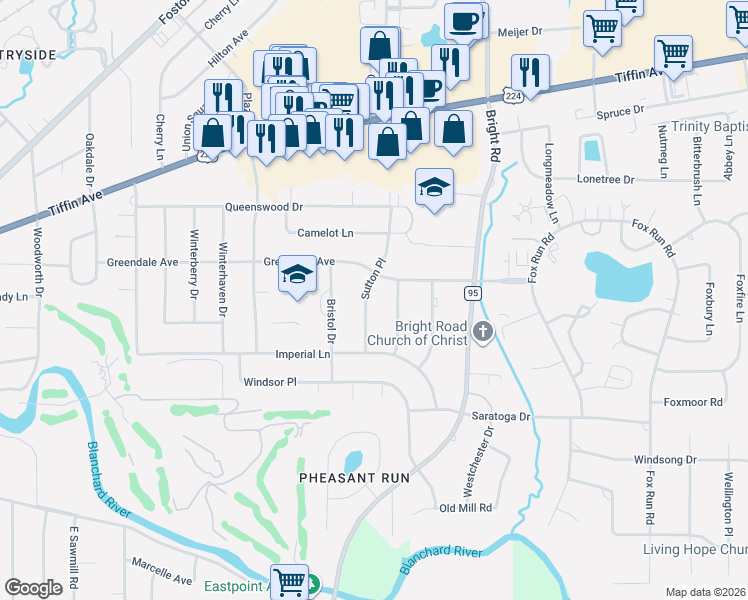 map of restaurants, bars, coffee shops, grocery stores, and more near 604 Yorkshire Drive in Findlay