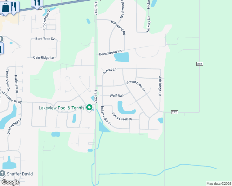 map of restaurants, bars, coffee shops, grocery stores, and more near 15886 Wolf Run in Findlay