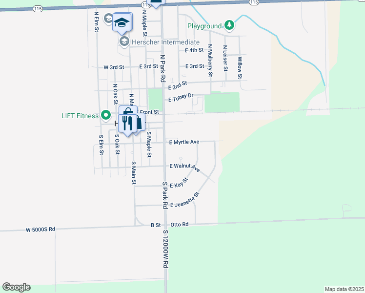 map of restaurants, bars, coffee shops, grocery stores, and more near 344 East Myrtle Avenue in Herscher