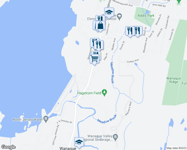 map of restaurants, bars, coffee shops, grocery stores, and more near 20 Dena Drive in Wanaque