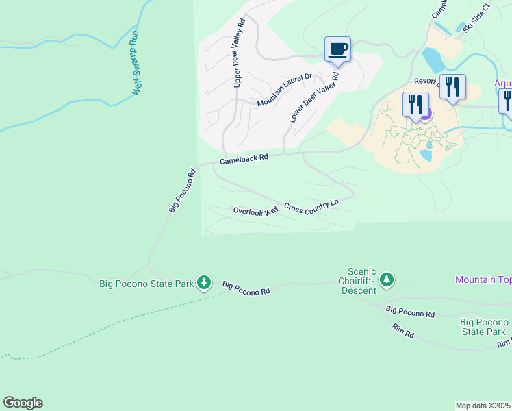 map of restaurants, bars, coffee shops, grocery stores, and more near 297 Overlook Way in Tannersville
