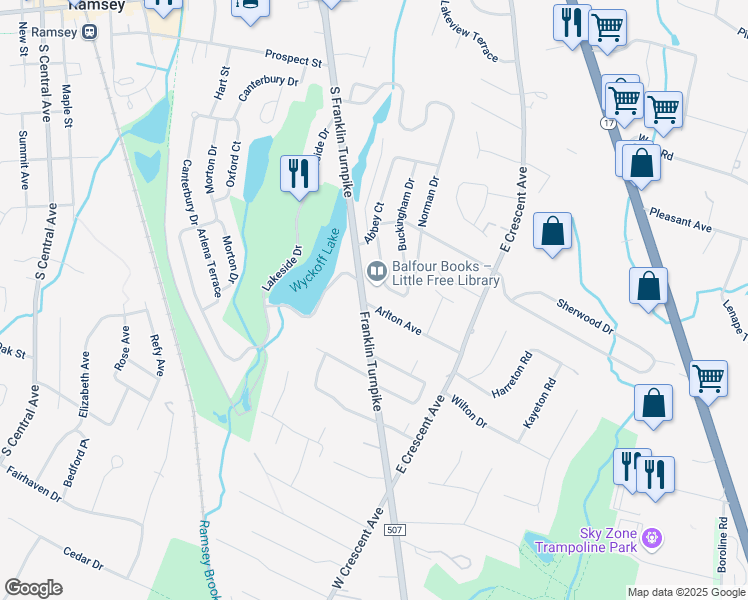 map of restaurants, bars, coffee shops, grocery stores, and more near 11 Arlton Avenue in Ramsey
