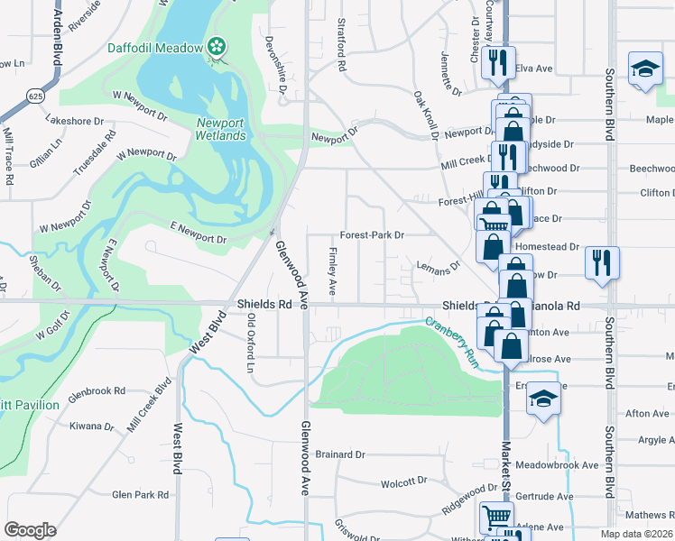 map of restaurants, bars, coffee shops, grocery stores, and more near 5100 Firnley Avenue in Youngstown