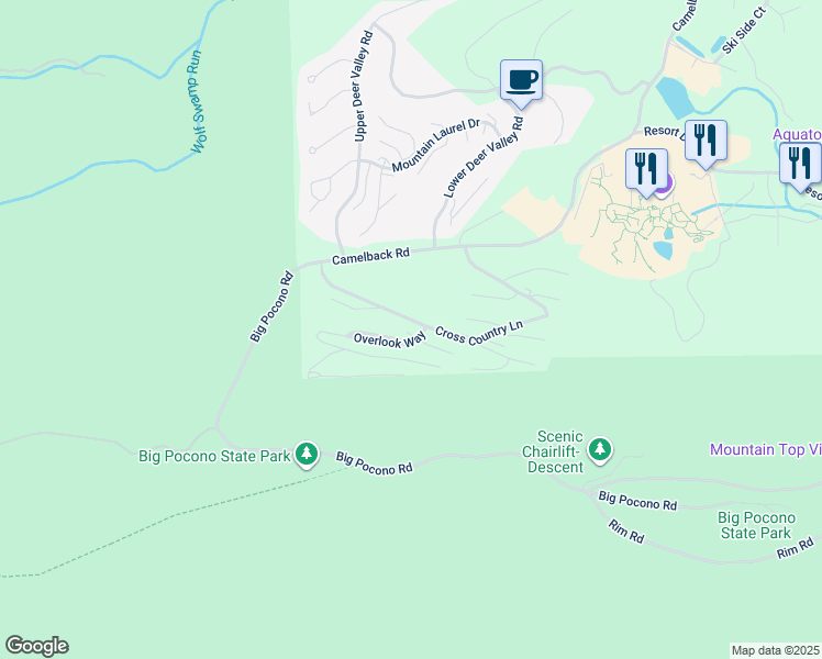 map of restaurants, bars, coffee shops, grocery stores, and more near 302 Overlook Way in Tannersville
