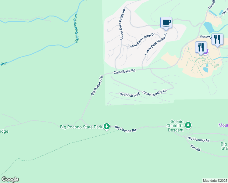 map of restaurants, bars, coffee shops, grocery stores, and more near 287 Overlook Way in Tannersville