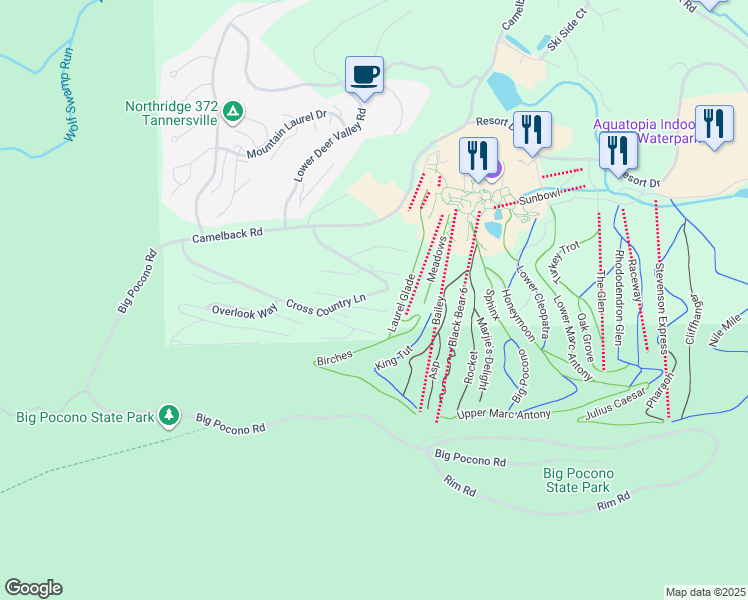 map of restaurants, bars, coffee shops, grocery stores, and more near 170 Upper Village Way in Tannersville