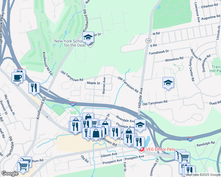 map of restaurants, bars, coffee shops, grocery stores, and more near 6 Beech Street in White Plains