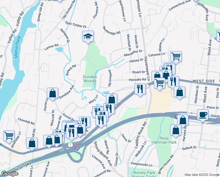 map of restaurants, bars, coffee shops, grocery stores, and more near 31 Old Kings Highway in Greenwich