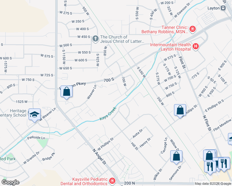 map of restaurants, bars, coffee shops, grocery stores, and more near 752 850 South in Layton