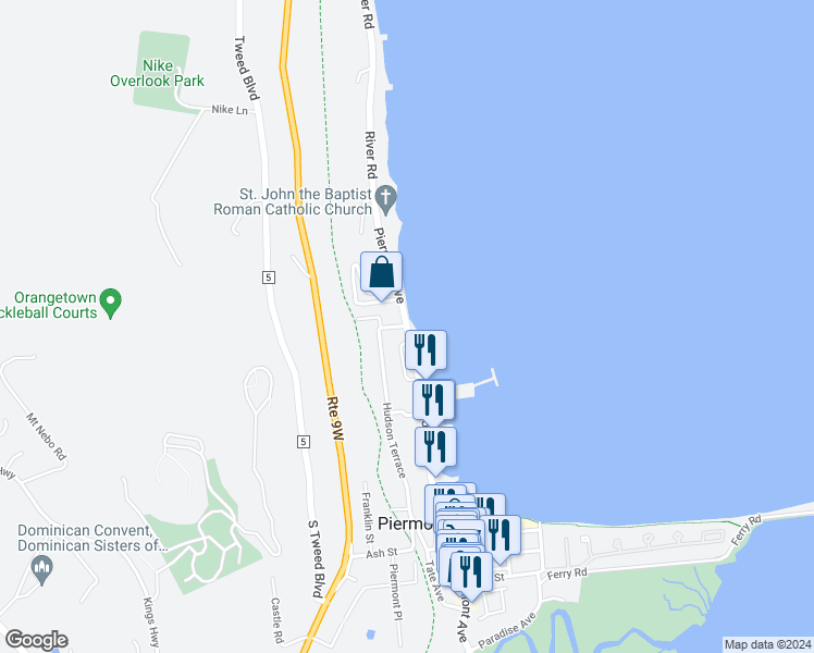 map of restaurants, bars, coffee shops, grocery stores, and more near Piermont Avenue & Ritie Street in Piermont
