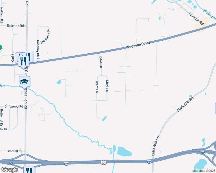 map of restaurants, bars, coffee shops, grocery stores, and more near 3393 Mark Lane in Norton