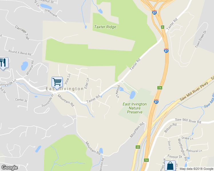 map of restaurants, bars, coffee shops, grocery stores, and more near 199 Taxter Road in Irvington