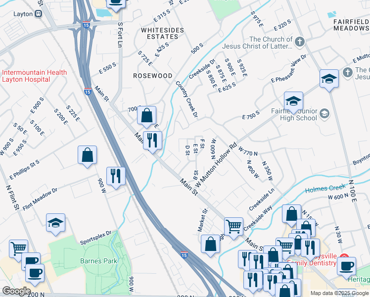 map of restaurants, bars, coffee shops, grocery stores, and more near 680 North Main Street in Layton
