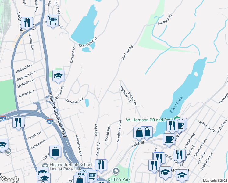 map of restaurants, bars, coffee shops, grocery stores, and more near 5 Woodale Place in White Plains