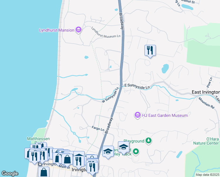 map of restaurants, bars, coffee shops, grocery stores, and more near 821 North Broadway in Irvington