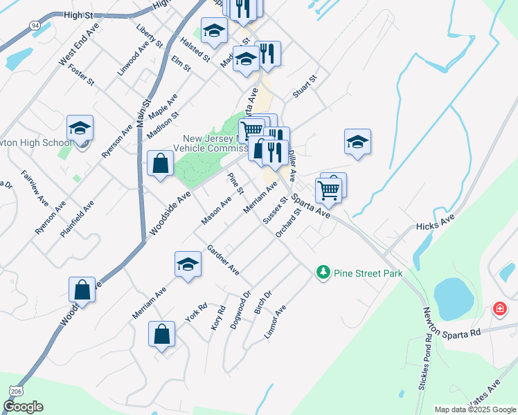 map of restaurants, bars, coffee shops, grocery stores, and more near 36 Pine Street in Newton