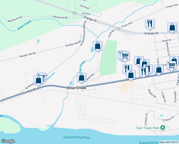 map of restaurants, bars, coffee shops, grocery stores, and more near 6029 Park Road in Berwick