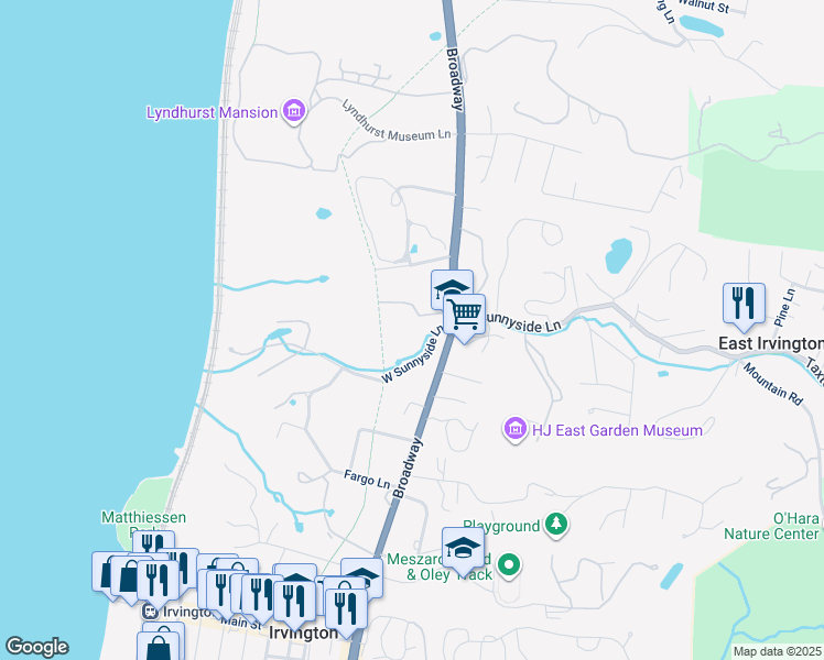 map of restaurants, bars, coffee shops, grocery stores, and more near 821 North Broadway in Irvington