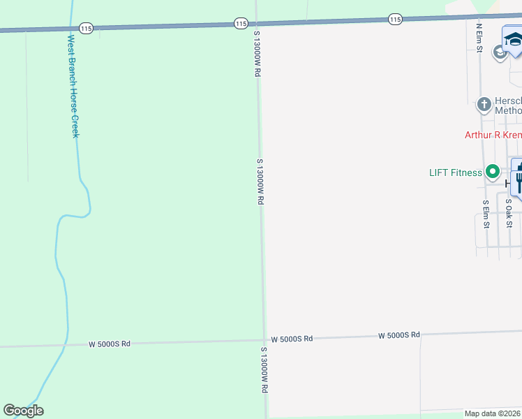 map of restaurants, bars, coffee shops, grocery stores, and more near 4515-4999 South 13000W Road in Herscher