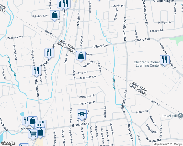 map of restaurants, bars, coffee shops, grocery stores, and more near 60 Erie Avenue in Montvale
