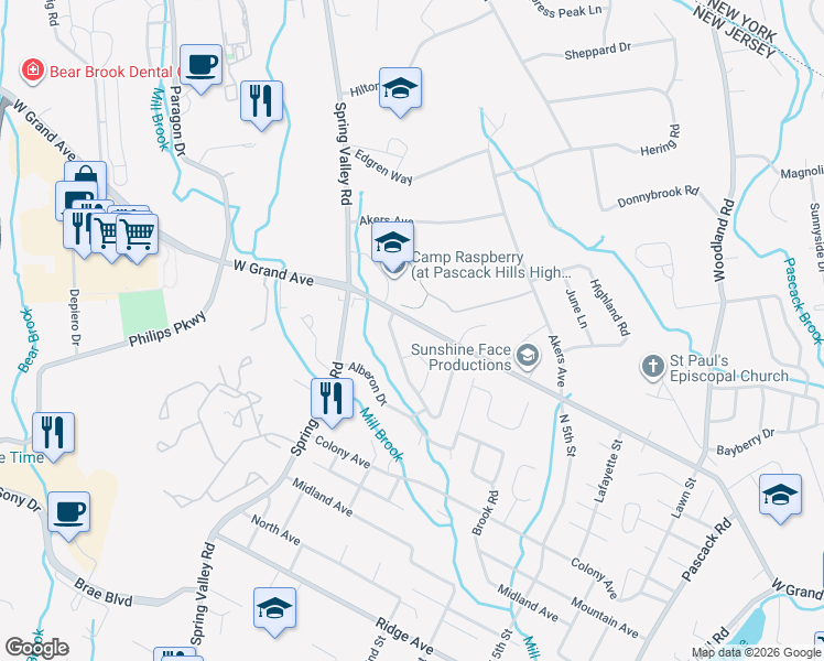 map of restaurants, bars, coffee shops, grocery stores, and more near 182 Grand Avenue in Park Ridge