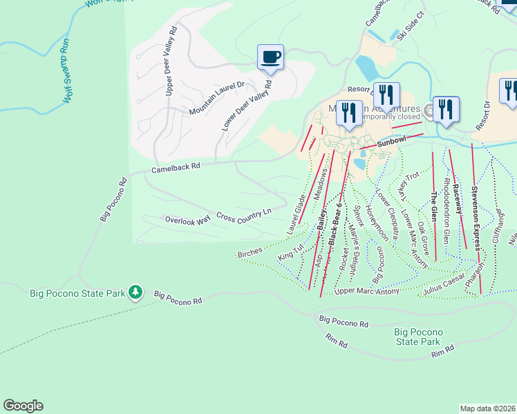 map of restaurants, bars, coffee shops, grocery stores, and more near 221 Cross Country Lane in Tannersville