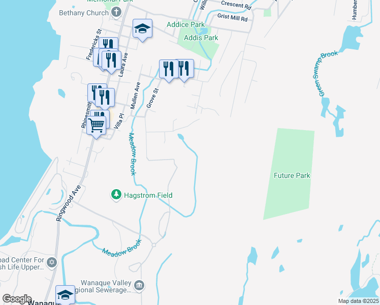 map of restaurants, bars, coffee shops, grocery stores, and more near 1216 Warren's Way in Wanaque
