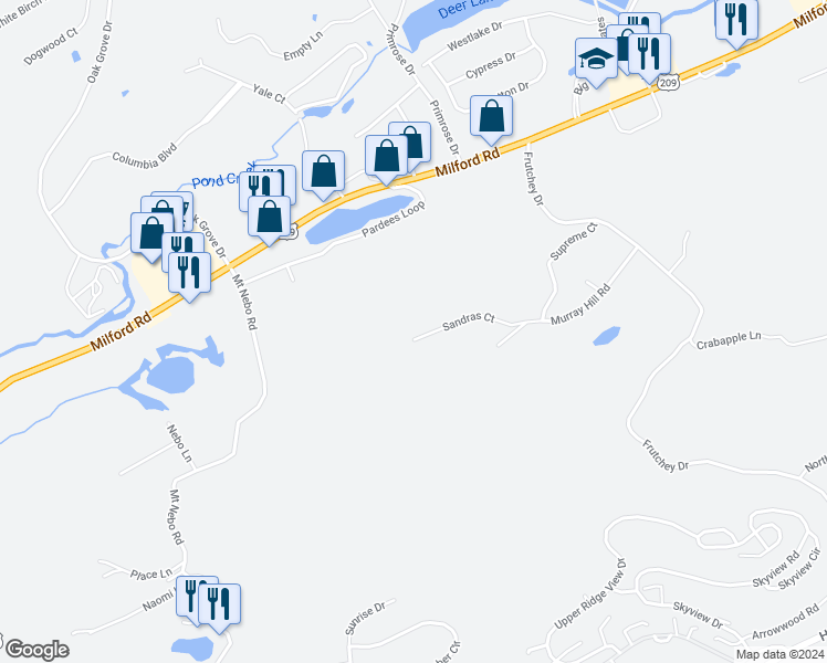 map of restaurants, bars, coffee shops, grocery stores, and more near 208 Murray Hill Road in East Stroudsburg