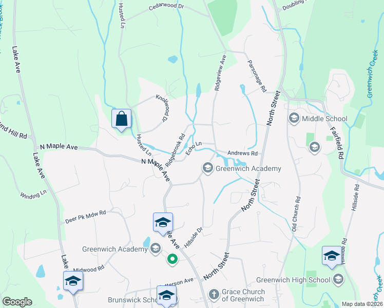map of restaurants, bars, coffee shops, grocery stores, and more near 8 Echo Lane in Greenwich