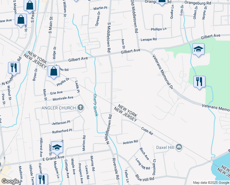 map of restaurants, bars, coffee shops, grocery stores, and more near 342 South Middletown Road in Pearl River