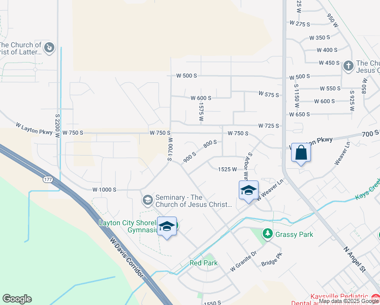 map of restaurants, bars, coffee shops, grocery stores, and more near 1608 South Boulder Creek Lane in Layton