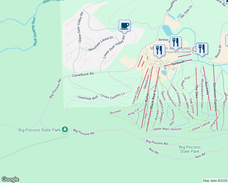 map of restaurants, bars, coffee shops, grocery stores, and more near 221 Cross Country Lane in Tannersville