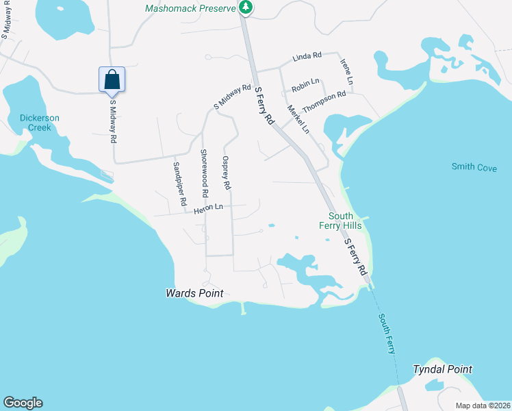 map of restaurants, bars, coffee shops, grocery stores, and more near 5 Osprey Lane in Shelter Island