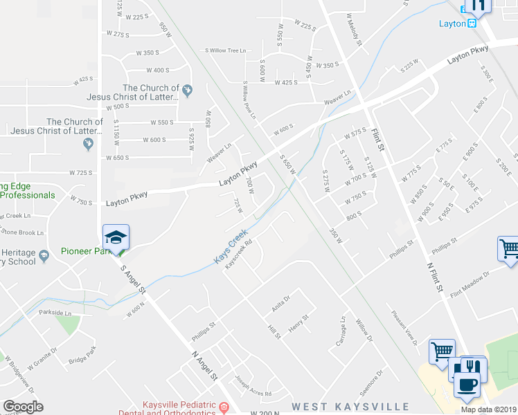 map of restaurants, bars, coffee shops, grocery stores, and more near Abbey Way in Layton