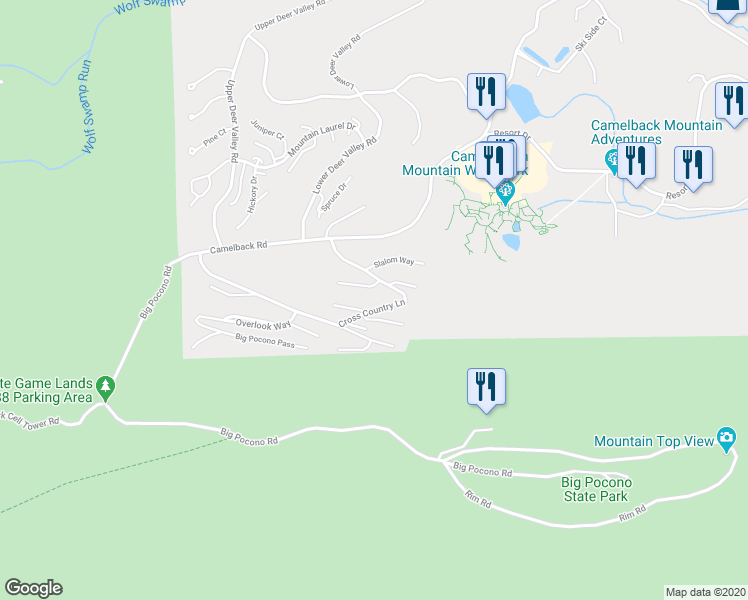 map of restaurants, bars, coffee shops, grocery stores, and more near 107 Cross Country Lane in Tannersville
