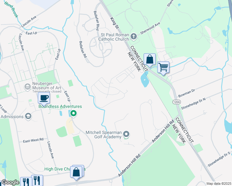map of restaurants, bars, coffee shops, grocery stores, and more near 65 Doral Greens Drive West in Rye Brook