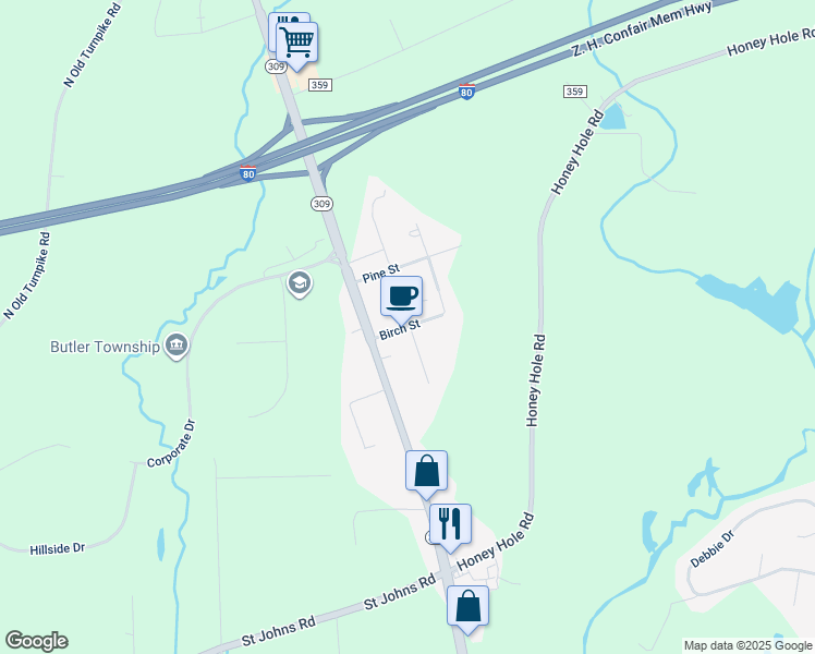 map of restaurants, bars, coffee shops, grocery stores, and more near 20 Oak Street in Drums
