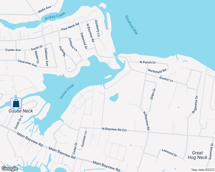 map of restaurants, bars, coffee shops, grocery stores, and more near 1160 Goose Creek Lane in Southold