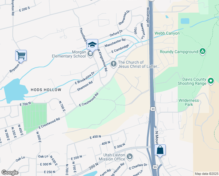 map of restaurants, bars, coffee shops, grocery stores, and more near 1306 North Thornfield Road in Kaysville