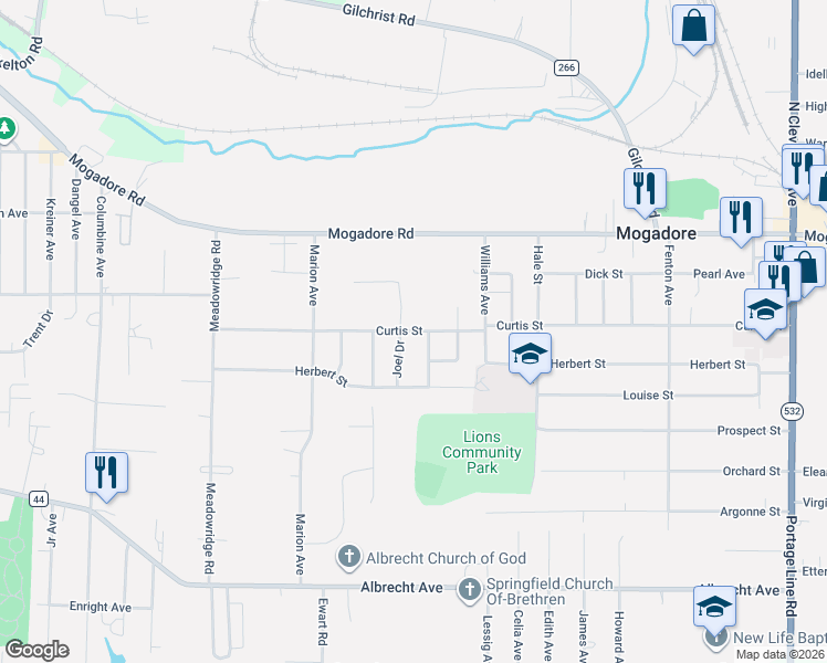 map of restaurants, bars, coffee shops, grocery stores, and more near 125 Joel Drive in Mogadore