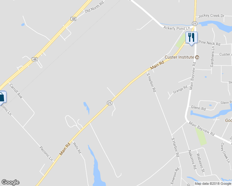 map of restaurants, bars, coffee shops, grocery stores, and more near 45475 New York State Route 25 in Southold