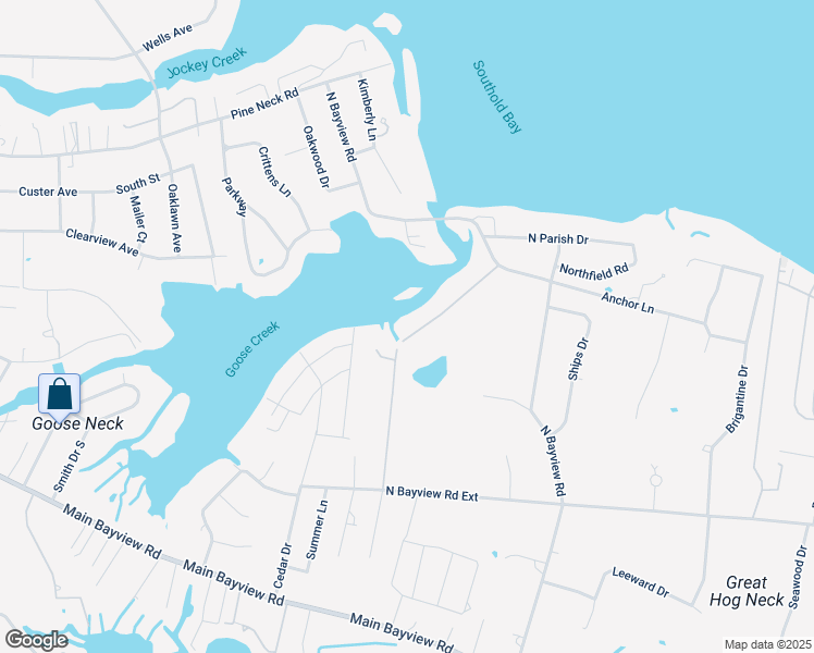 map of restaurants, bars, coffee shops, grocery stores, and more near 1605 Goose Creek Lane in Southold