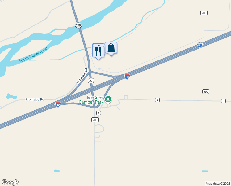 map of restaurants, bars, coffee shops, grocery stores, and more near 20950 County Road 8 in Big Springs