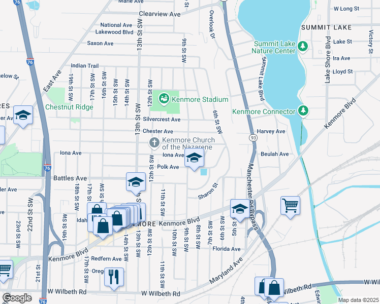 map of restaurants, bars, coffee shops, grocery stores, and more near 715 Harrison Avenue in Akron