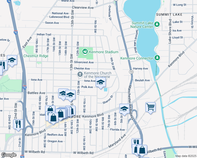 map of restaurants, bars, coffee shops, grocery stores, and more near 715 Harrison Avenue in Akron