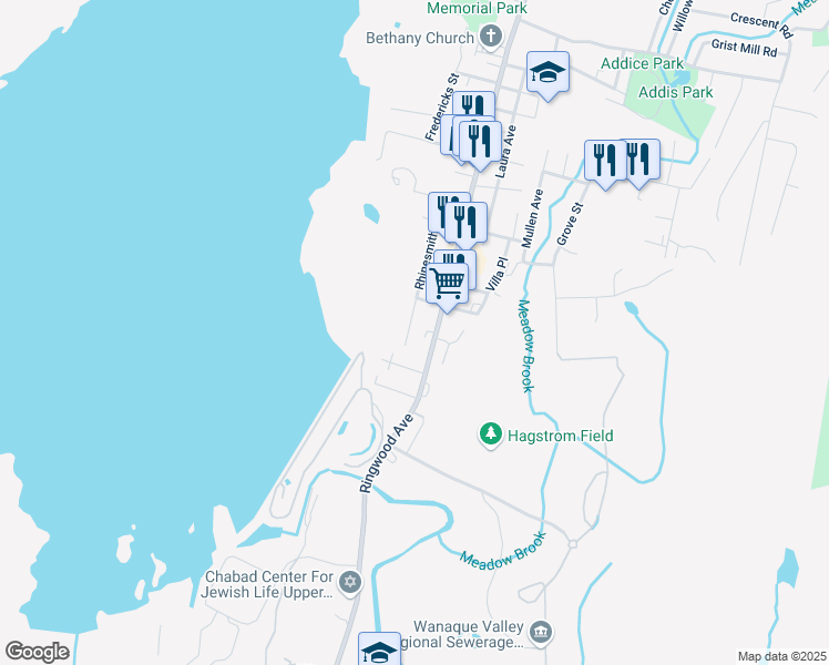 map of restaurants, bars, coffee shops, grocery stores, and more near 57 Rhinesmith Avenue in Wanaque
